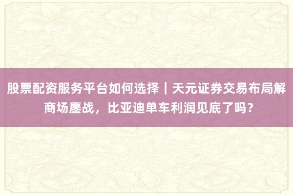 股票配资服务平台如何选择｜天元证券交易布局解 商场鏖战，比亚迪单车利润见底了吗？